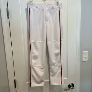 Majestic Kids White Baseball Pants with Red Stripe
